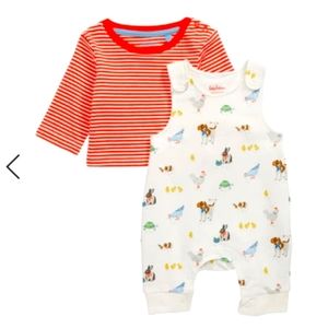 Mini Boden "farm friends"  romper and matching long sleeve shirt, size 9-12m